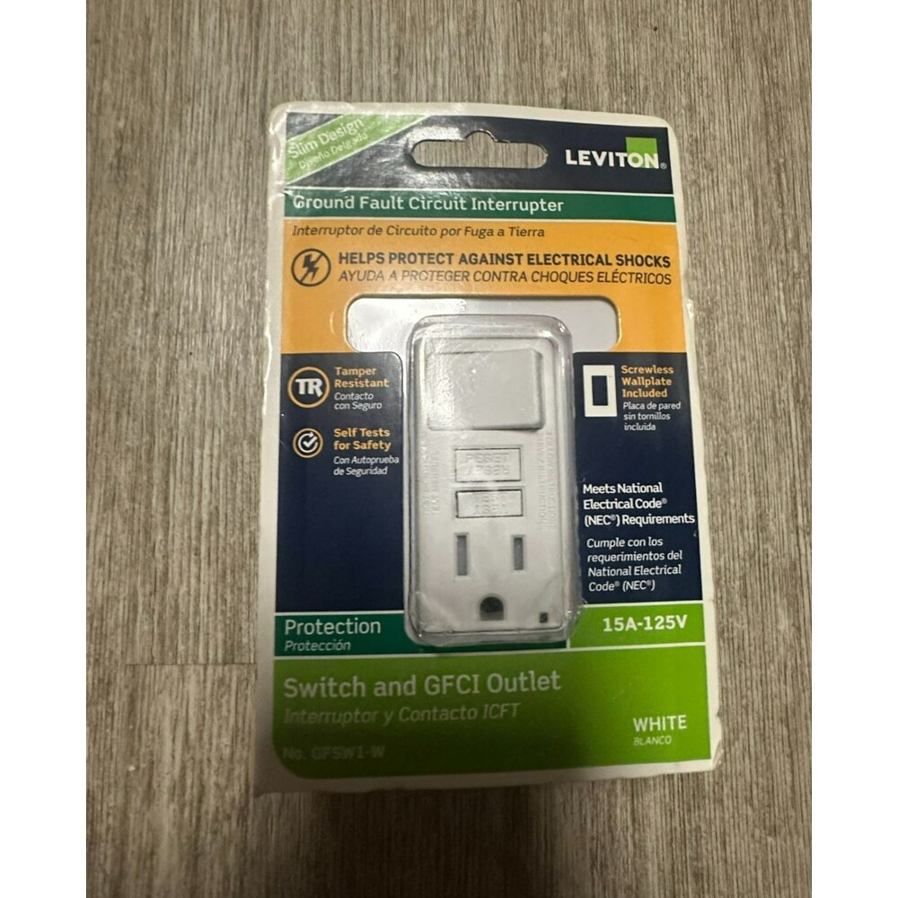 Leviton GFSW1-W SmartlockPro GFCI & Switch Combo,15A 125V, TR, White + Wallplate